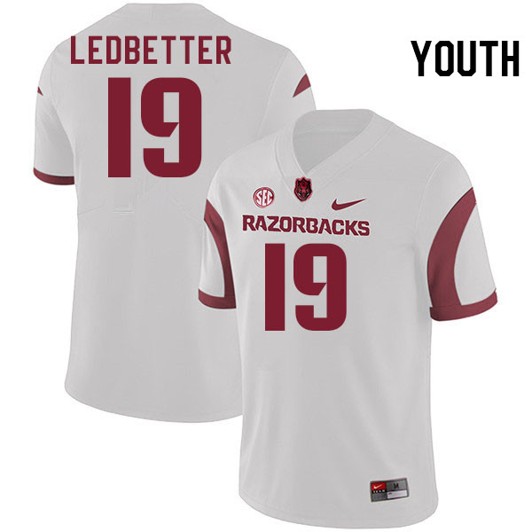 Youth #19 Austin Ledbetter Arkansas Razorbacks College Football Jerseys Stitched-White